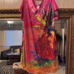 Vibrant Pink Pineapple Graphic T-Shirt Dress- Leoma Lovegrove